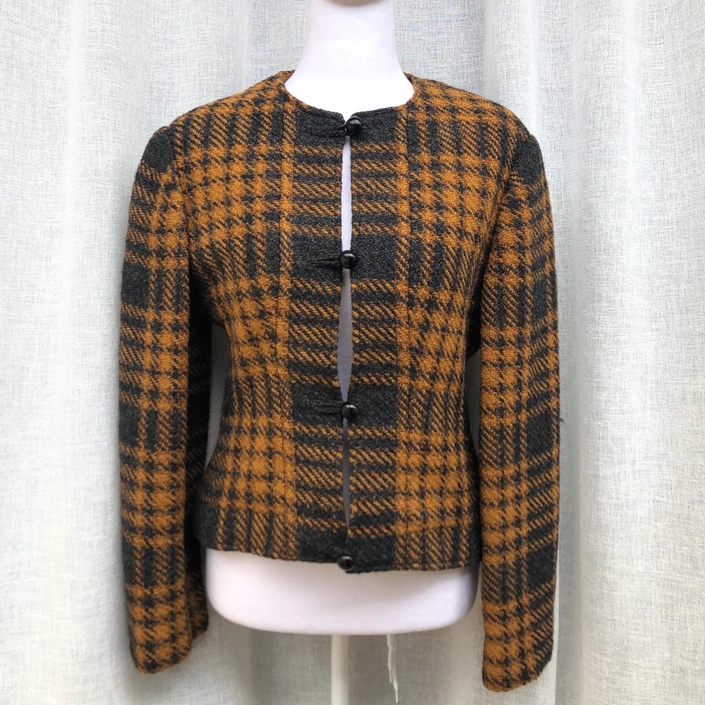 Mademoiselle Ricci (Nina Ricci?) Orange and Black plaid  tartan Wool Jacket
